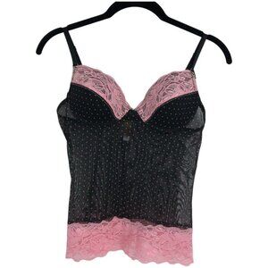 Donna L'oren Gold Label Black Pink Polka Lace Babydoll Cami Lingerie Bra Top S